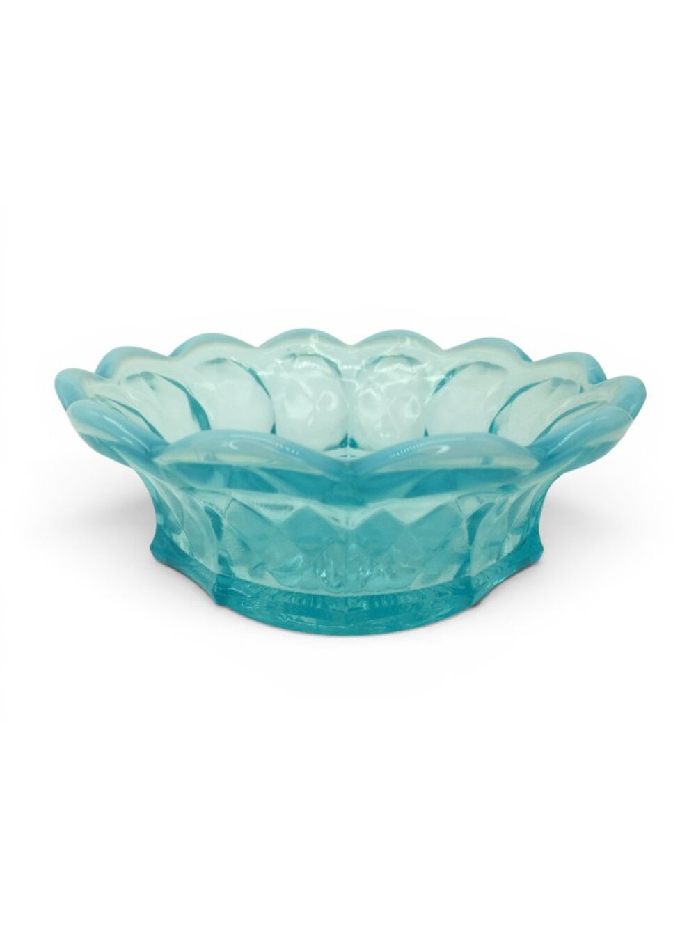 Fenton Aqua Blue Opalescent Art Glass Scalloped Candy Dish 6” Vintage Grape Vine
